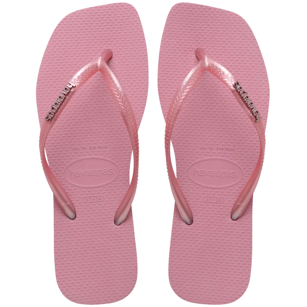 Women's Slim Square Logo Metallic Flip Flops