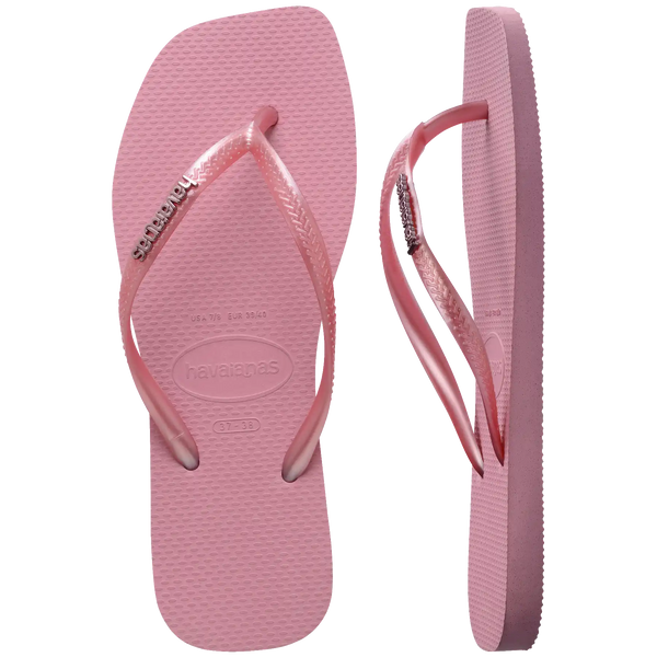 Women's Slim Square Logo Metallic Flip Flops
