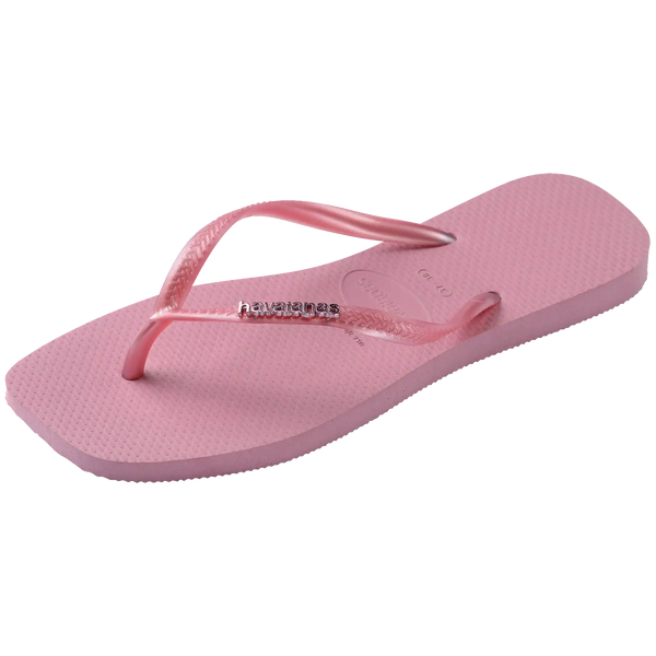 Women's Slim Square Logo Metallic Flip Flops